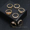 7-piece diamond leaf butterfly ring set, retro rhinestone leaf flower ring set